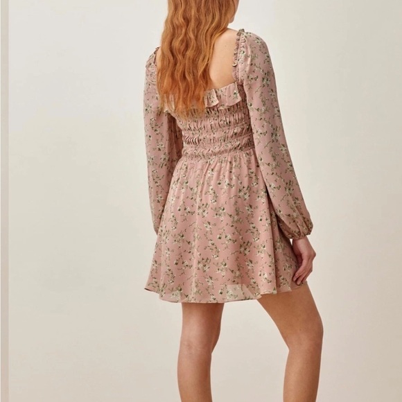 Reformation Morris Mini Dress Melody Blush Pink Long Sleeve Smock Floral Women 2 - Picture 3 of 16